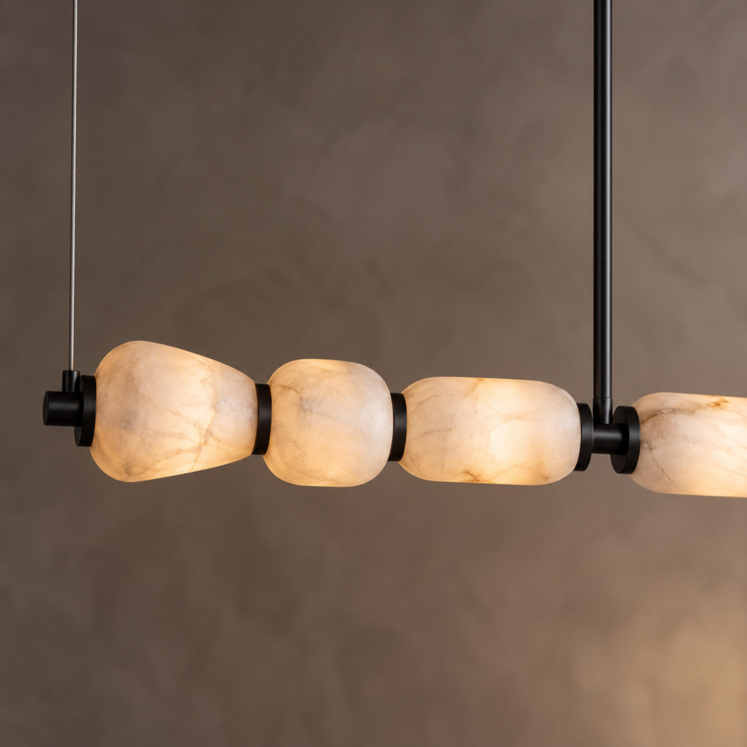 Modern Linear Chandelier Ceiling Mounted Alabaster Glass LED Lighting Fixture for Indoor Use