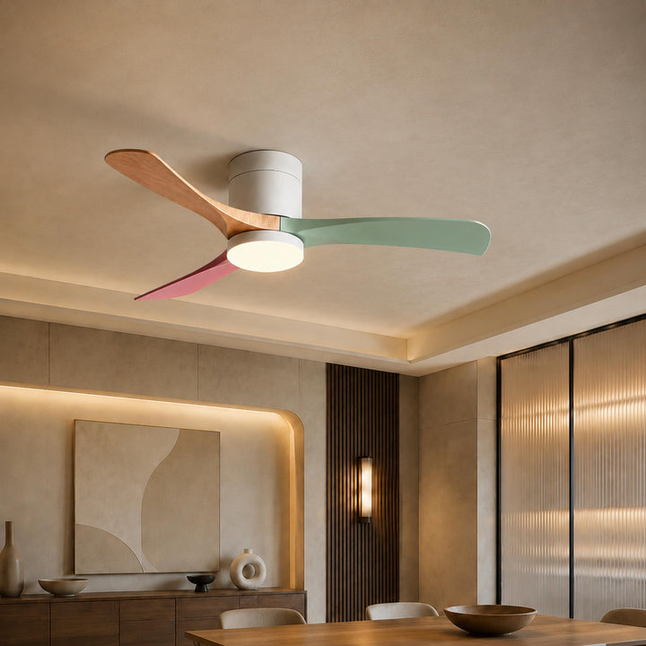 Modern Flush Mount Ceiling Fan with Lights LED Dimmable 2400 Lumens Quiet DC Motor