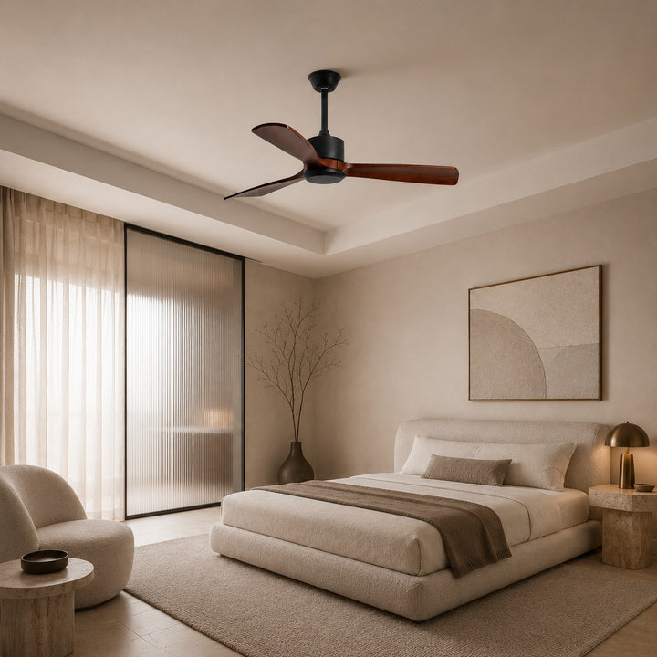 Modern Ceiling Fan 60 Inch Flush Mount Wood Blades Energy Efficient Remote Control Dimmable