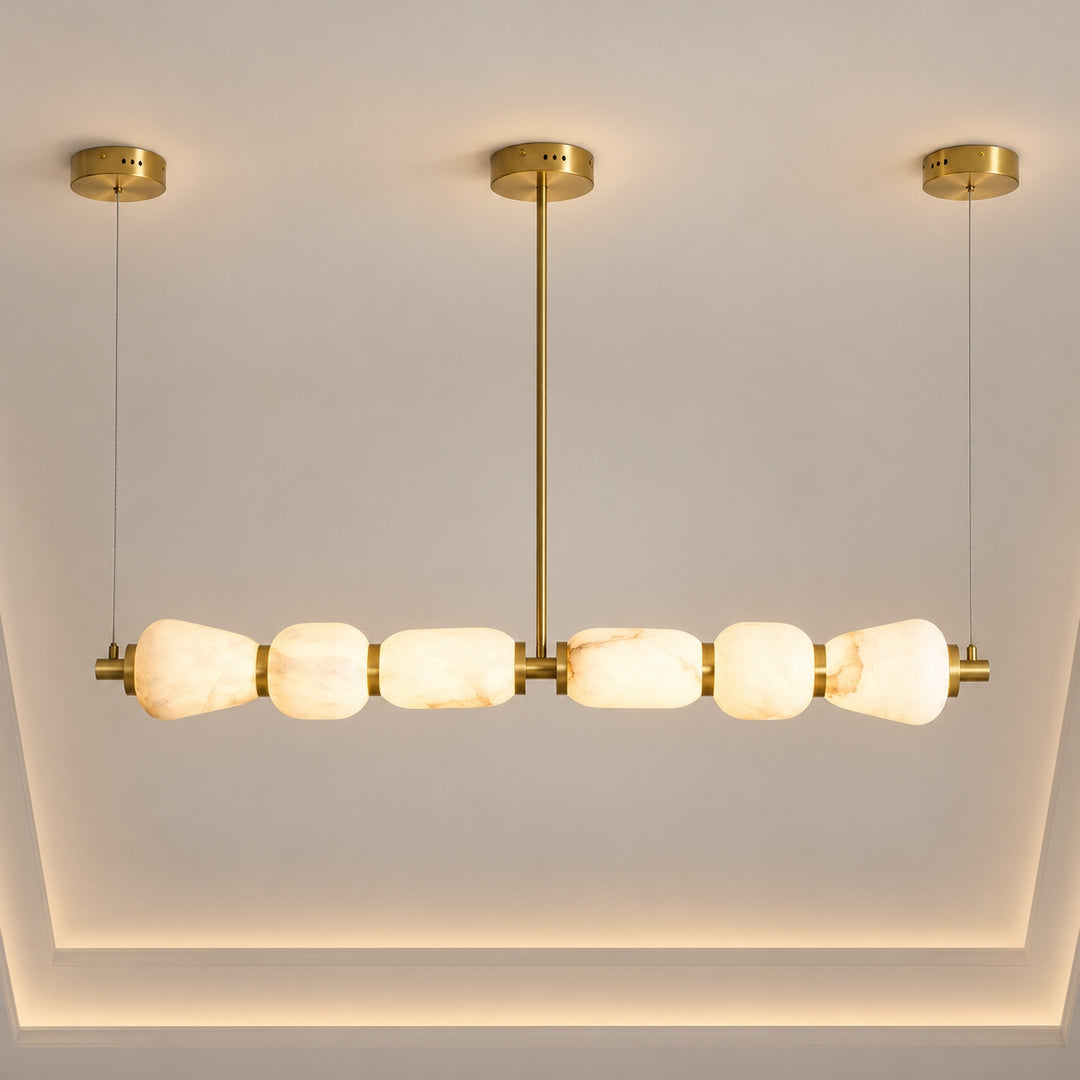 Modern Linear Chandelier Ceiling Mounted Alabaster Glass LED Lighting Fixture for Indoor Use