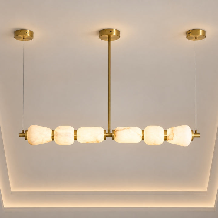 Modern Linear Chandelier Ceiling Mounted Alabaster Glass LED Lighting Fixture for Indoor Use