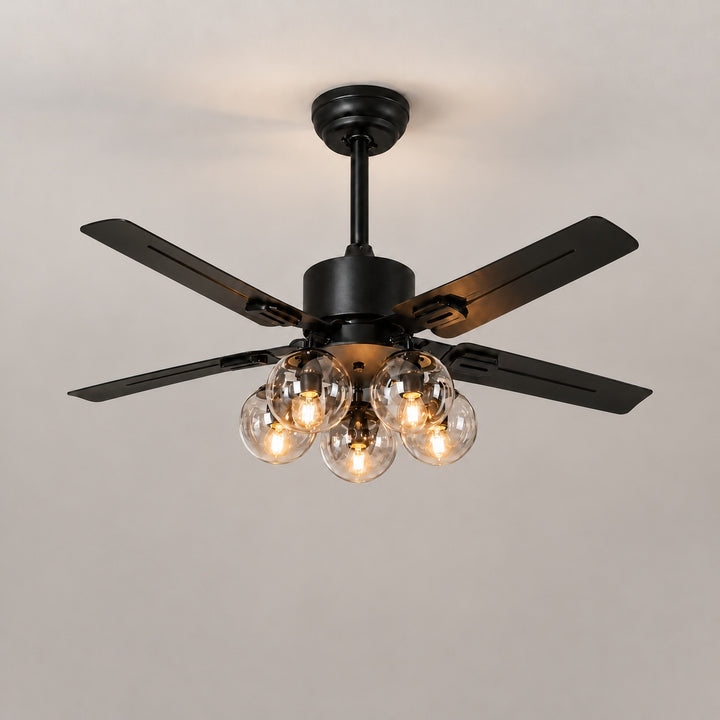Vintage Black Ceiling Fan Light Flush Mount Metal with Integrated LED Illumination