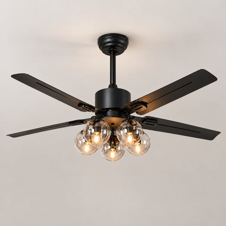 Vintage Black Ceiling Fan Light Flush Mount Metal with Integrated LED Illumination