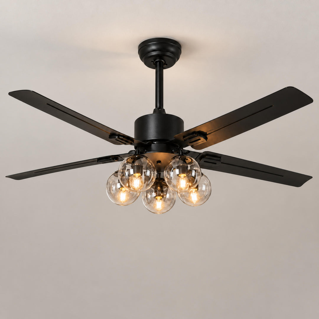 Vintage Black Ceiling Fan Light Flush Mount Metal with Integrated LED Illumination