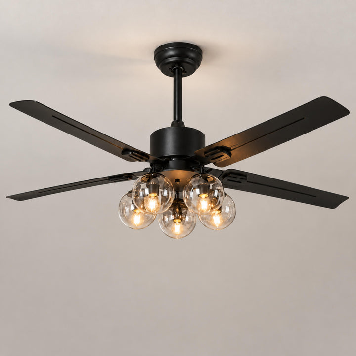 Vintage Black Ceiling Fan Light Flush Mount Metal with Integrated LED Illumination