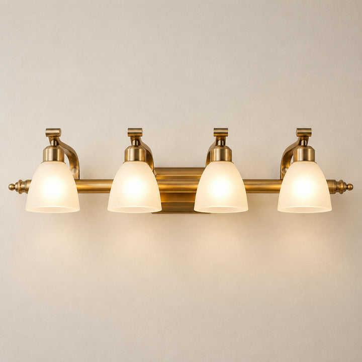 Modern Bathroom Wall Light Sconce with Four Frosted Glass Shades and Gold Finish for Indoor Use