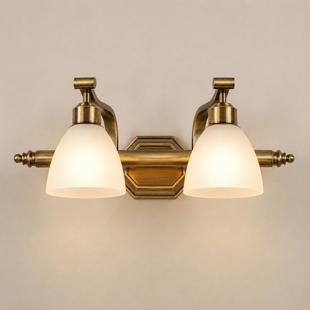 Modern Bathroom Wall Light Sconce with Four Frosted Glass Shades and Gold Finish for Indoor Use