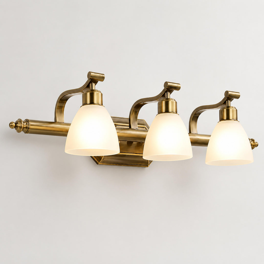 Modern Bathroom Wall Light Sconce with Four Frosted Glass Shades and Gold Finish for Indoor Use