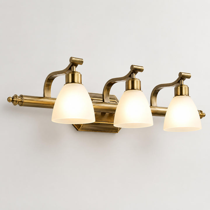Modern Bathroom Wall Light Sconce with Four Frosted Glass Shades and Gold Finish for Indoor Use