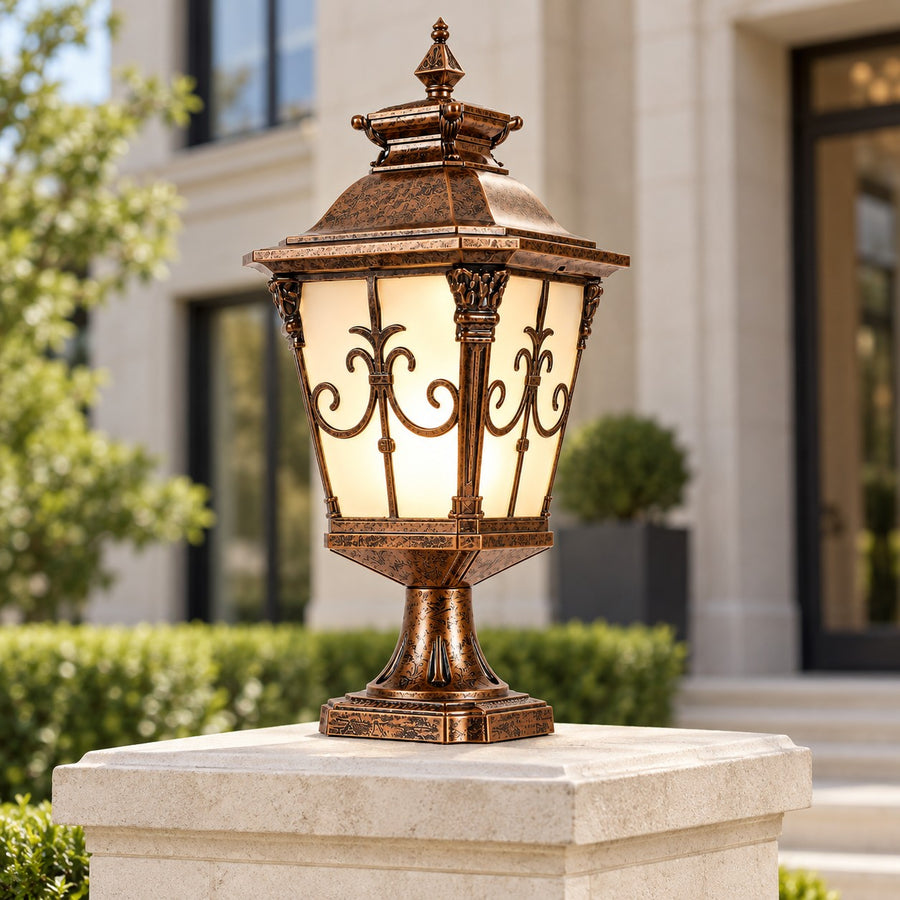 Victorian Outdoor Pillar Light Solar or Hardwired Die-Cast Aluminum Glass IP65 in the bronze