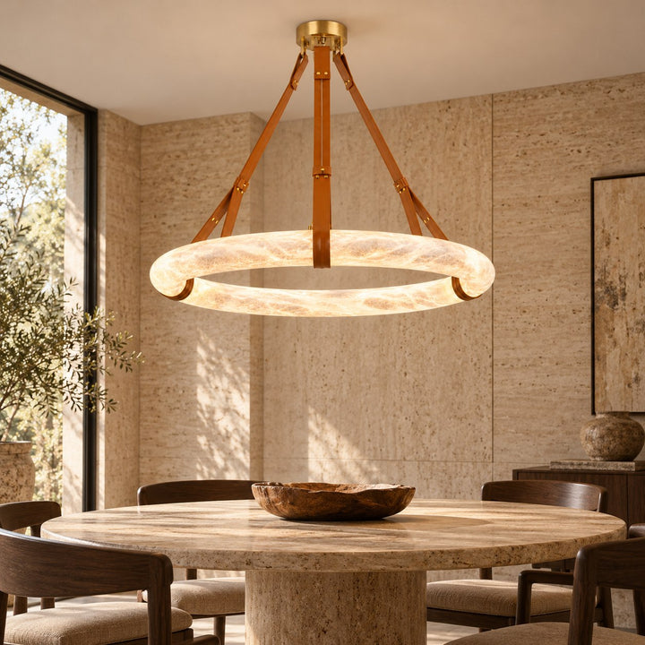 Modern Chandelier Light Ceiling Mounted Alabaster Shade with Warm Translucent Glow