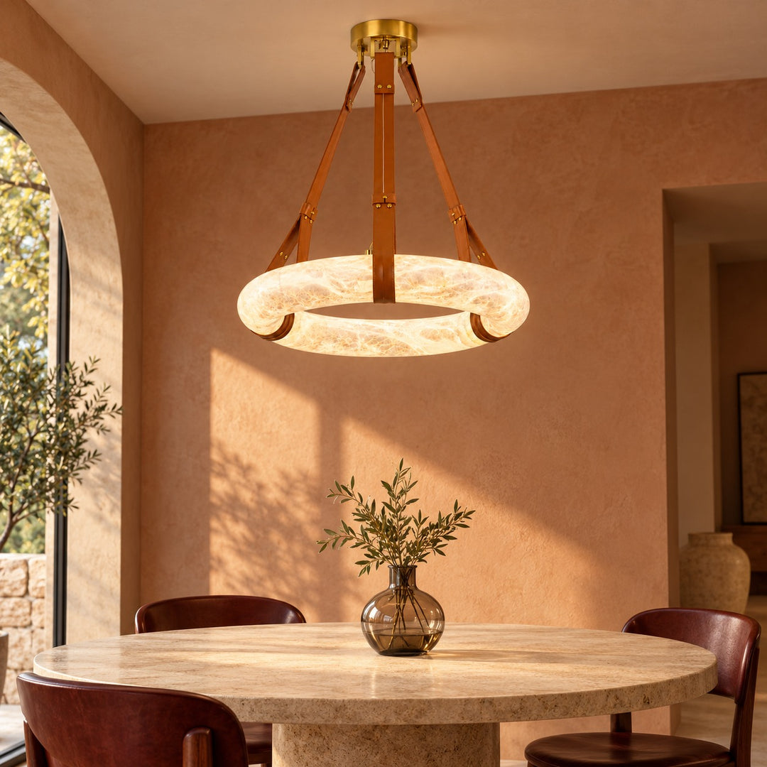 Modern Chandelier Light Ceiling Mounted Alabaster Shade with Warm Translucent Glow