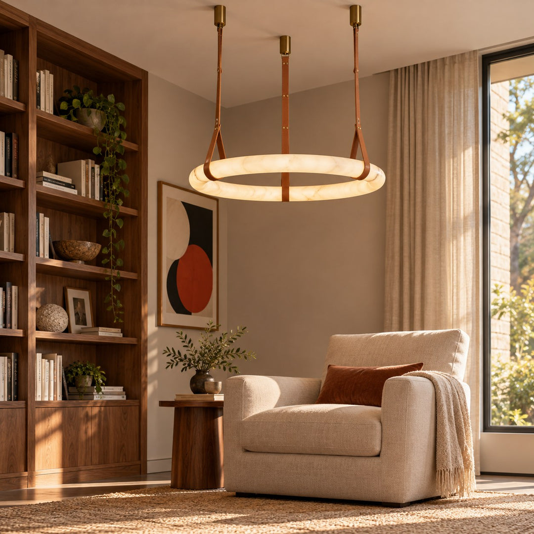 Modern Pendant Light Ceiling Mounted Alabaster Glass with Gold Hardware LED Adjustable