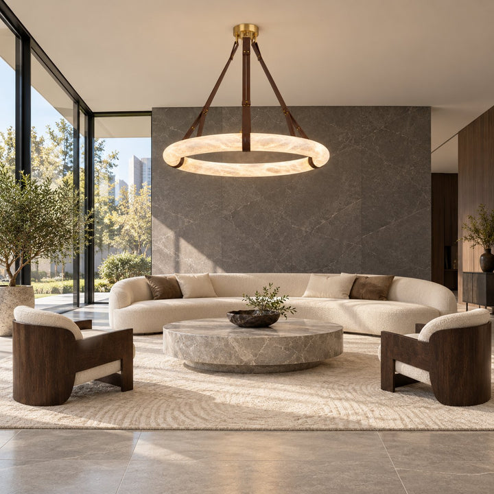 Modern Chandelier Light Ceiling Mounted Alabaster Shade with Warm Translucent Glow