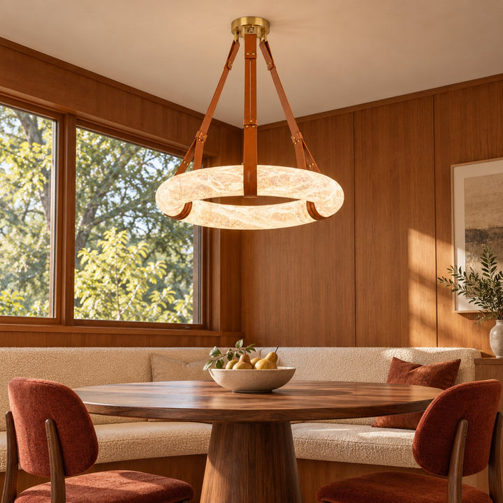 Modern Chandelier Light Ceiling Mounted Alabaster Shade with Warm Translucent Glow