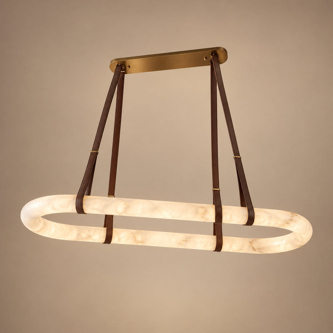 Modern Circle Chandelier Ceiling Mounted Metal Frame with White Alabaster Stone Lighting
