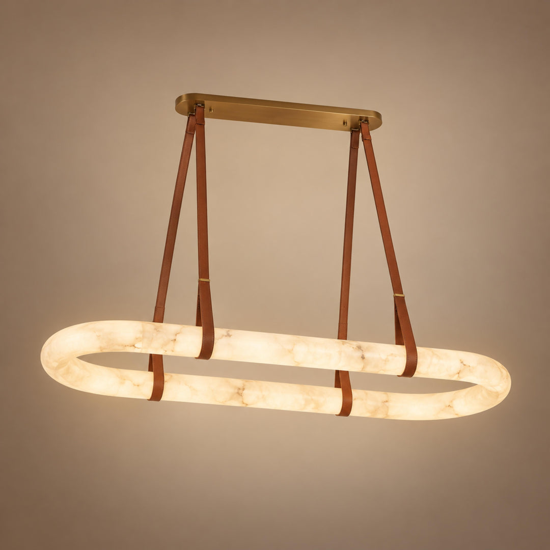 Modern Circle Chandelier Ceiling Mounted Metal Frame with White Alabaster Stone Lighting