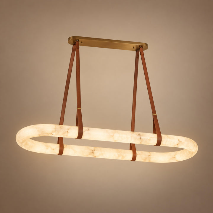 Modern Circle Chandelier Ceiling Mounted Metal Frame with White Alabaster Stone Lighting