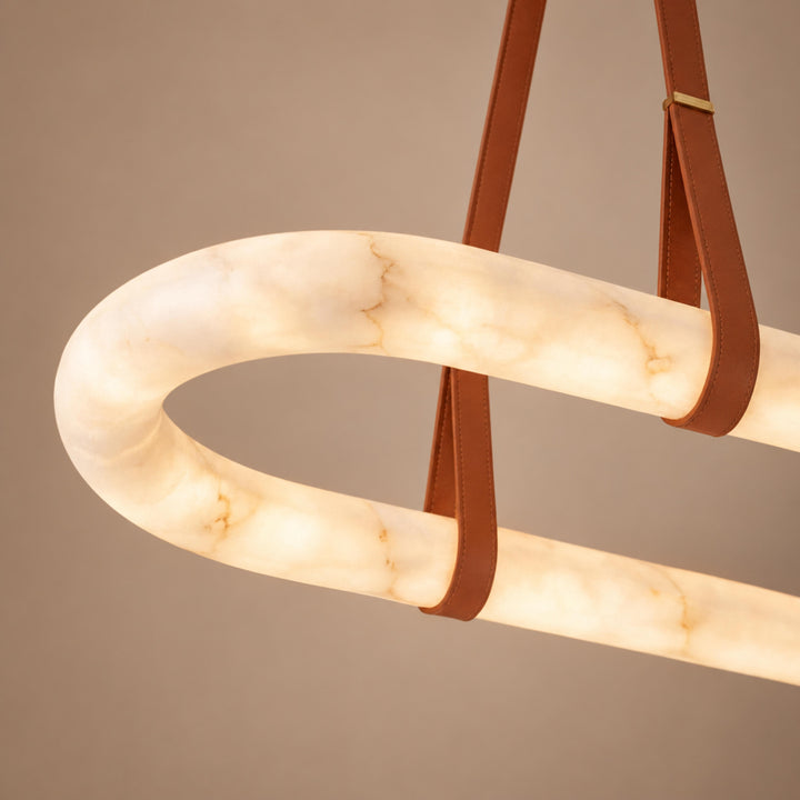 Modern Circle Chandelier Ceiling Mounted Metal Frame with White Alabaster Stone Lighting
