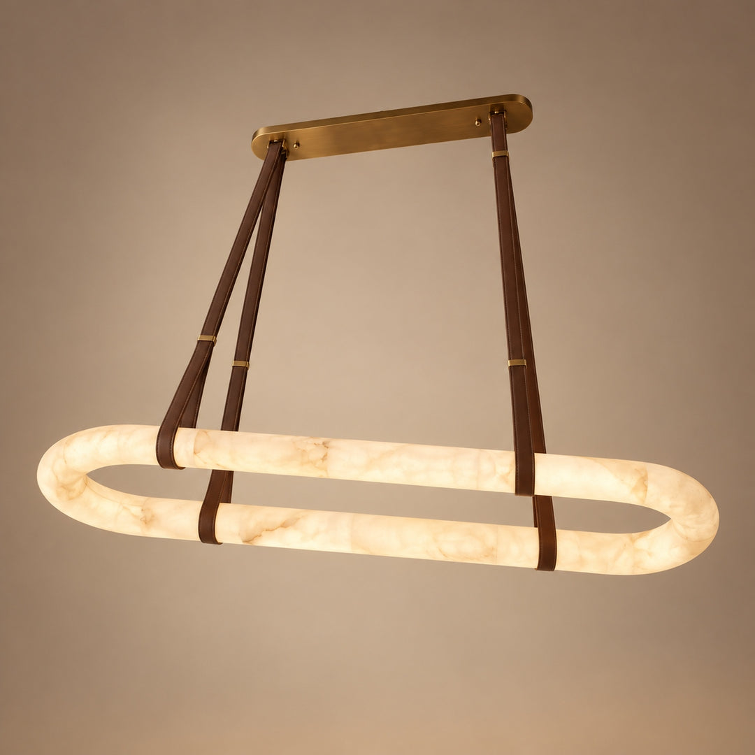 Modern Circle Chandelier Ceiling Mounted Metal Frame with White Alabaster Stone Lighting
