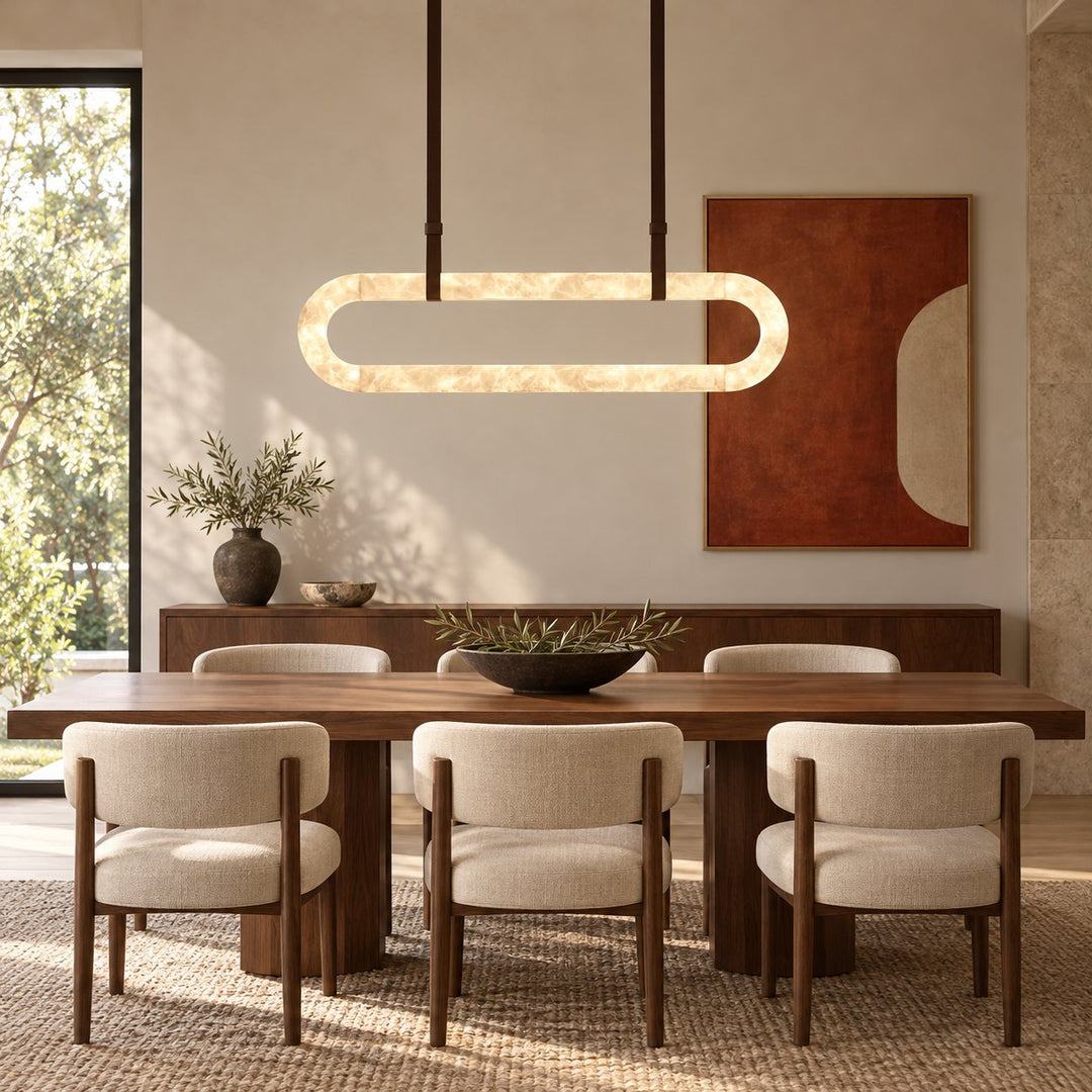 Modern Circle Chandelier Ceiling Mounted Metal Frame with White Alabaster Stone Lighting