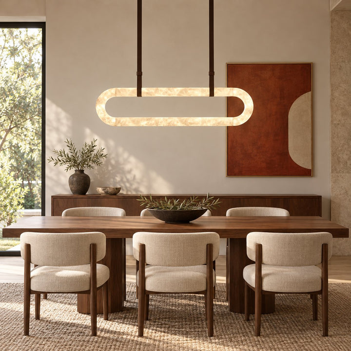 Modern Circle Chandelier Ceiling Mounted Metal Frame with White Alabaster Stone Lighting