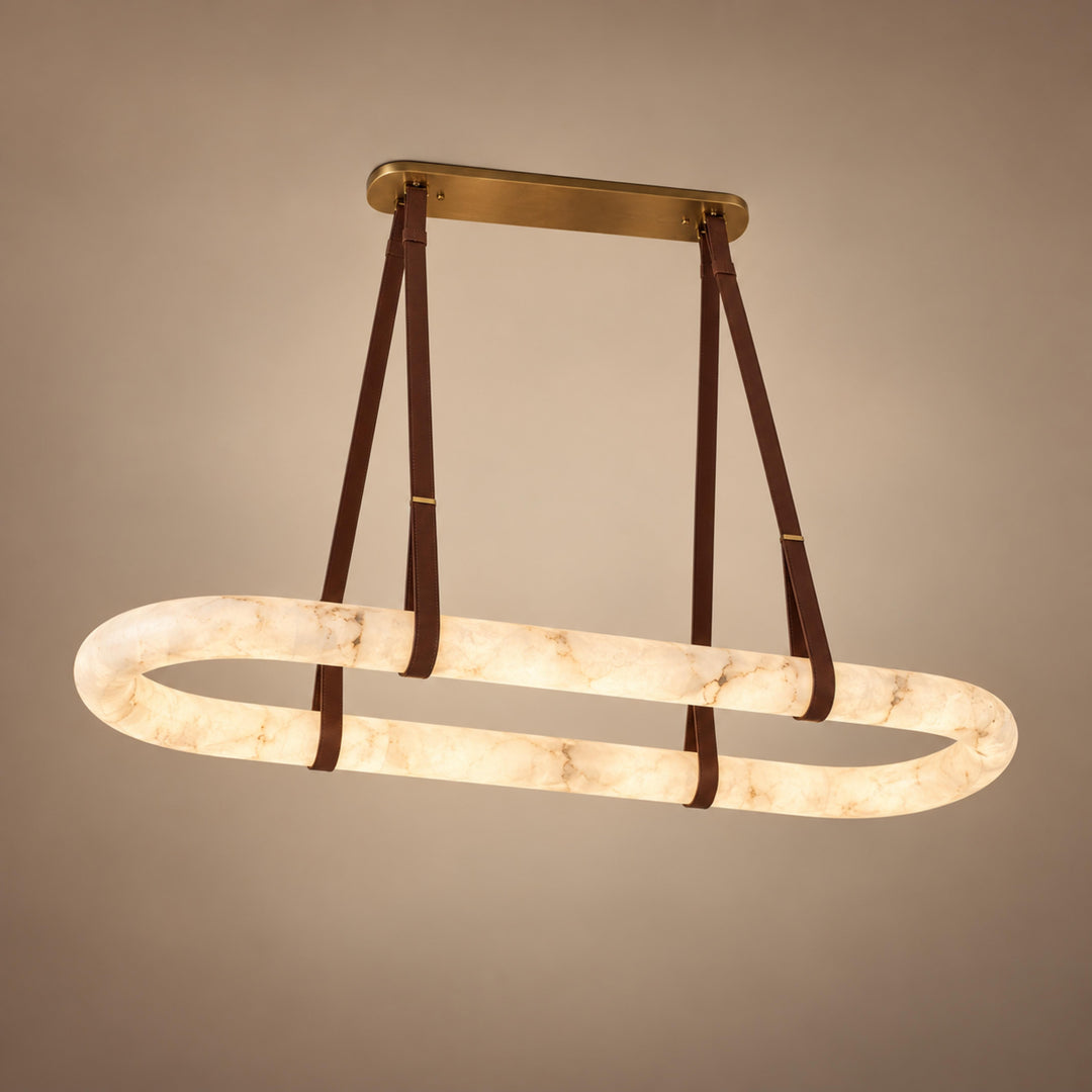 Modern Circle Chandelier Ceiling Mounted Metal Frame with White Alabaster Stone Lighting