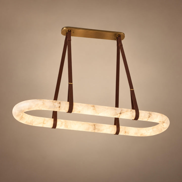 Modern Circle Chandelier Ceiling Mounted Metal Frame with White Alabaster Stone Lighting