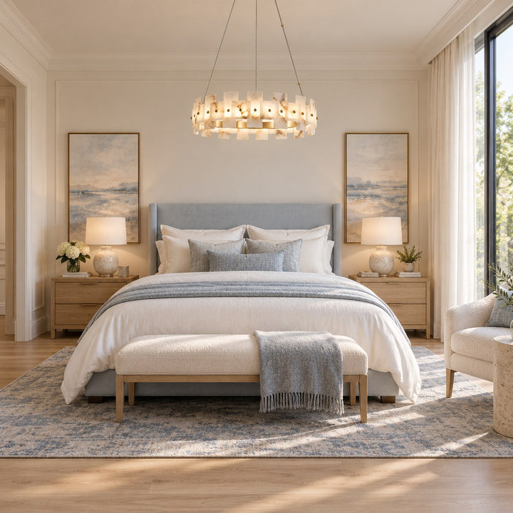 Modern Chandelier Ceiling Light Hanging Antique Brass Frame White Alabaster Panels LED