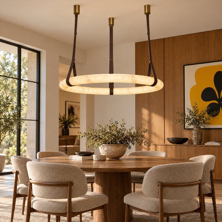 Modern Pendant Light Ceiling Mounted Alabaster Glass with Gold Hardware LED Adjustable