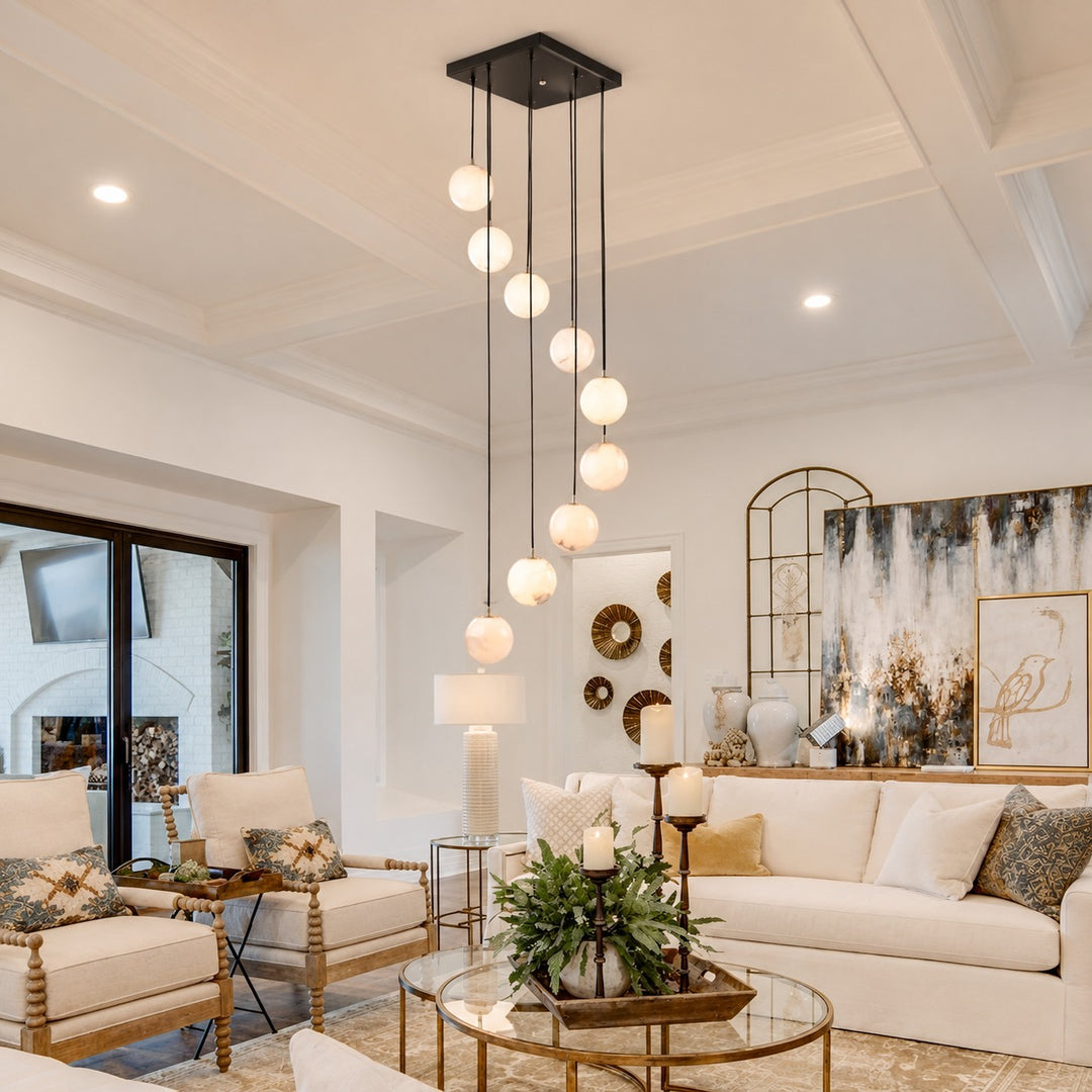 Modern Cluster Chandelier Ceiling Mounted Glass Alabaster Balls LED Lighting Fixture
