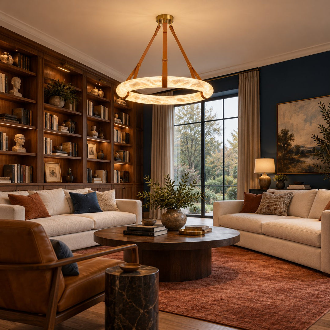 Modern Chandelier Light Ceiling Mounted Alabaster Shade with Warm Translucent Glow