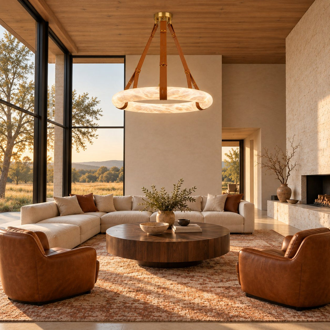 Modern Chandelier Light Ceiling Mounted Alabaster Shade with Warm Translucent Glow
