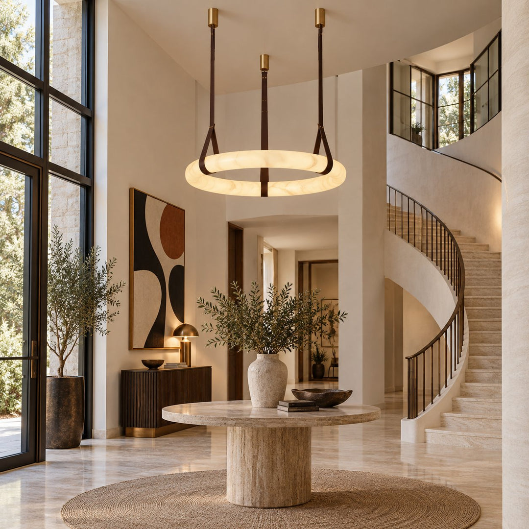 Modern Pendant Light Ceiling Mounted Alabaster Glass with Gold Hardware LED Adjustable