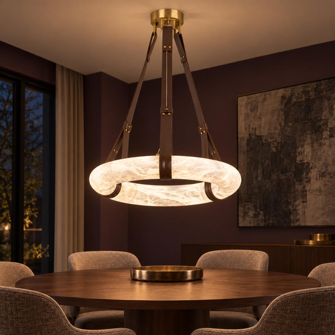 Modern Chandelier Light Ceiling Mounted Alabaster Shade with Warm Translucent Glow