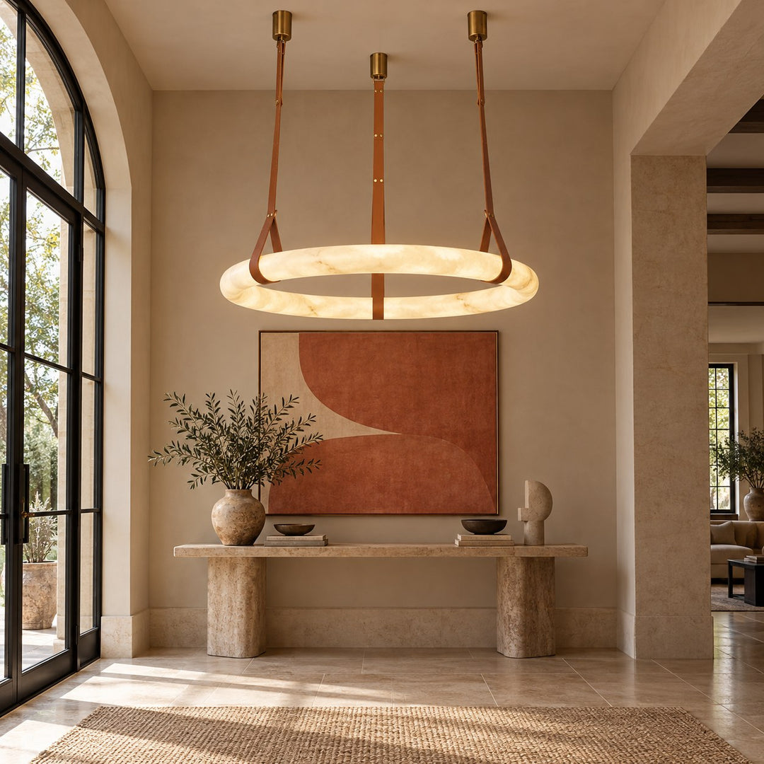 Modern Pendant Light Ceiling Mounted Alabaster Glass with Gold Hardware LED Adjustable