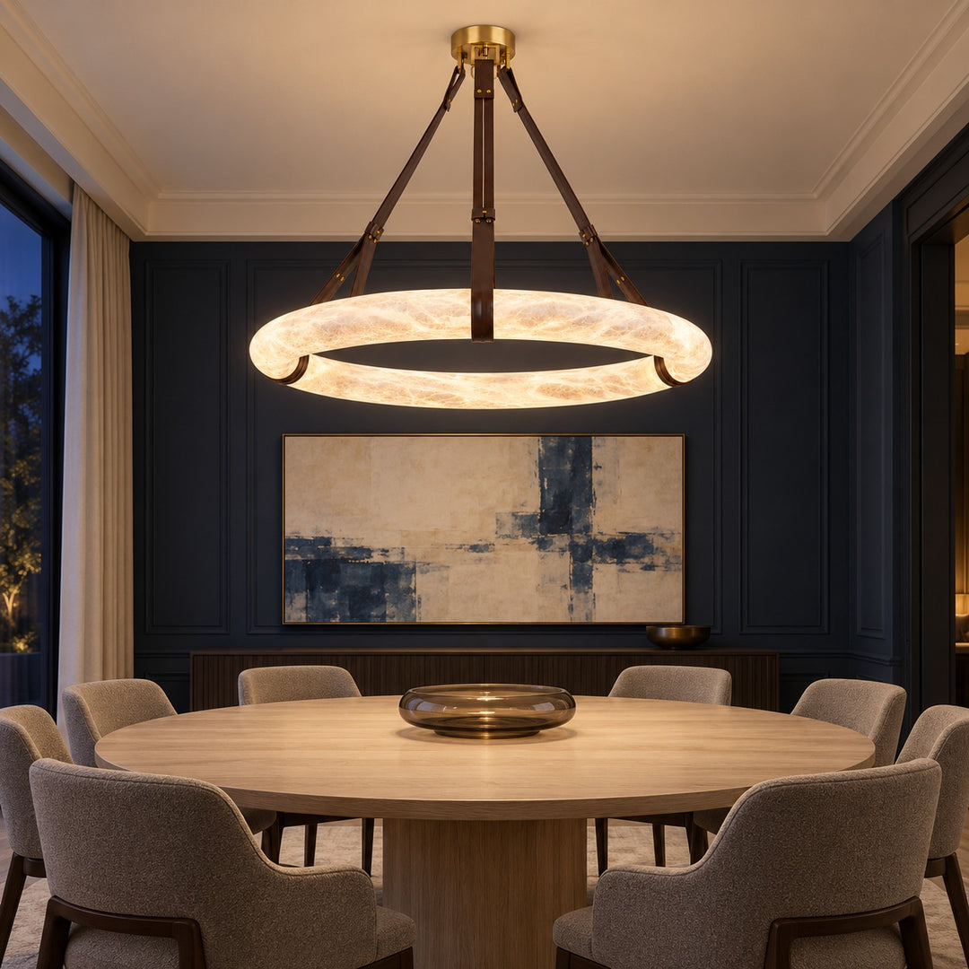 Modern Chandelier Light Ceiling Mounted Alabaster Shade with Warm Translucent Glow