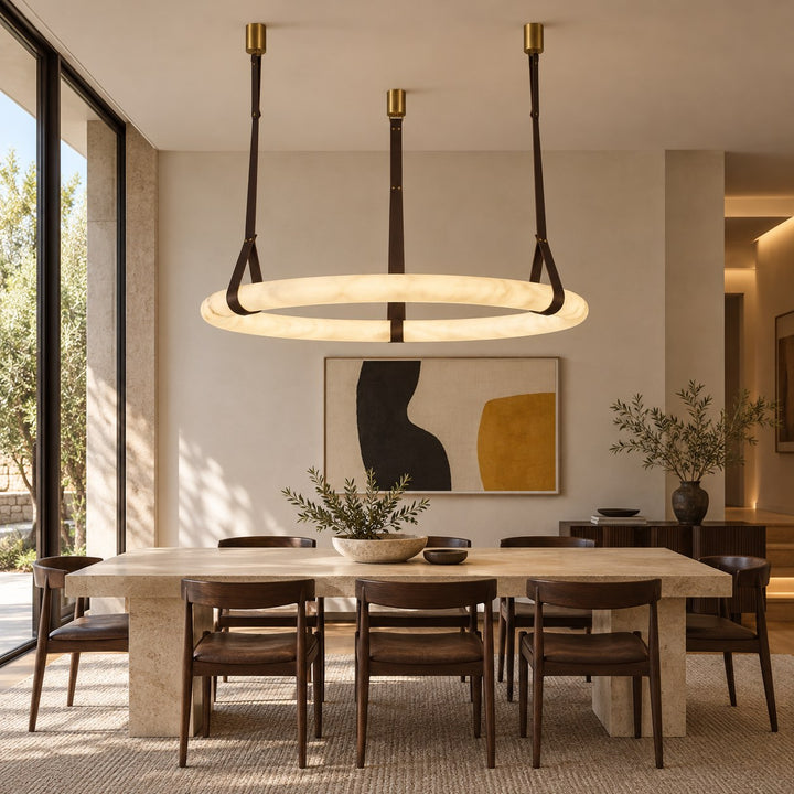 Modern Pendant Light Ceiling Mounted Alabaster Glass with Gold Hardware LED Adjustable