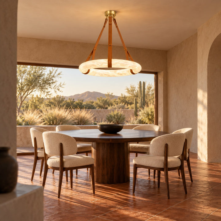 Modern Chandelier Light Ceiling Mounted Alabaster Shade with Warm Translucent Glow