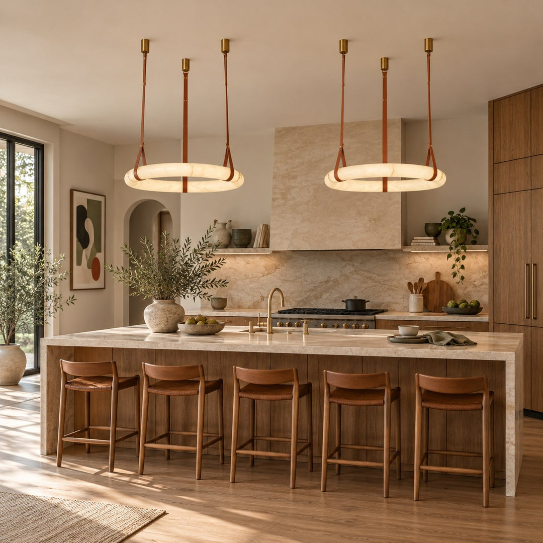 Modern Pendant Light Ceiling Mounted Alabaster Glass with Gold Hardware LED Adjustable