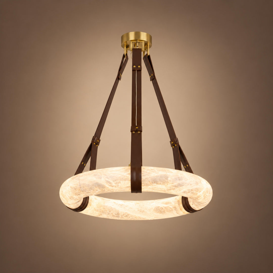 Modern Chandelier Light Ceiling Mounted Alabaster Shade with Warm Translucent Glow