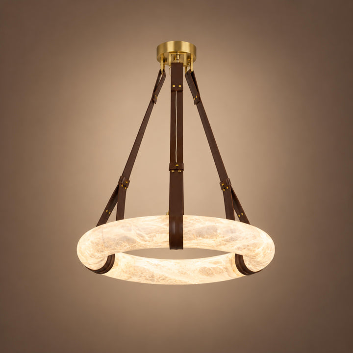 Modern Chandelier Light Ceiling Mounted Alabaster Shade with Warm Translucent Glow