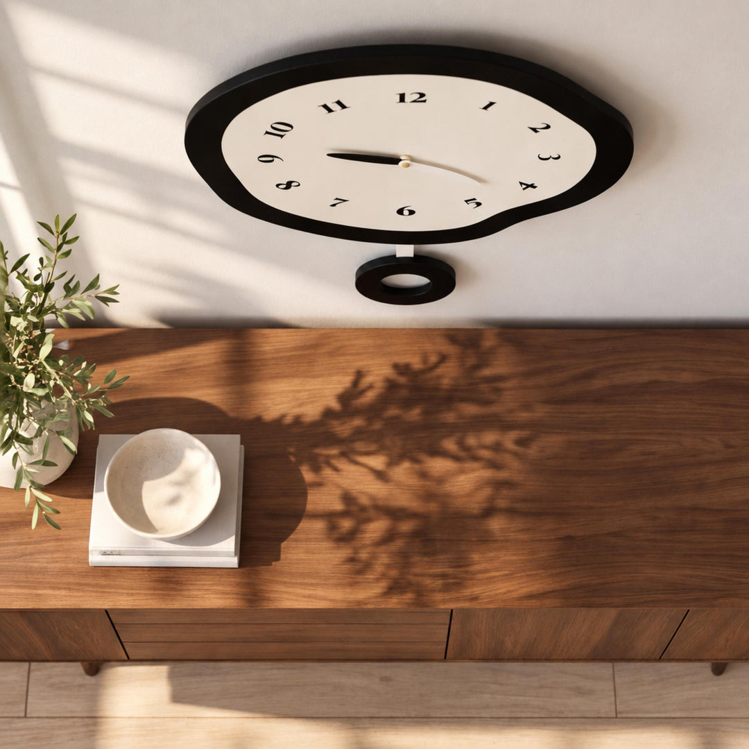Modern Large Wall Clock Abstract Design MDF Acrylic Silent Quartz Movement Decor