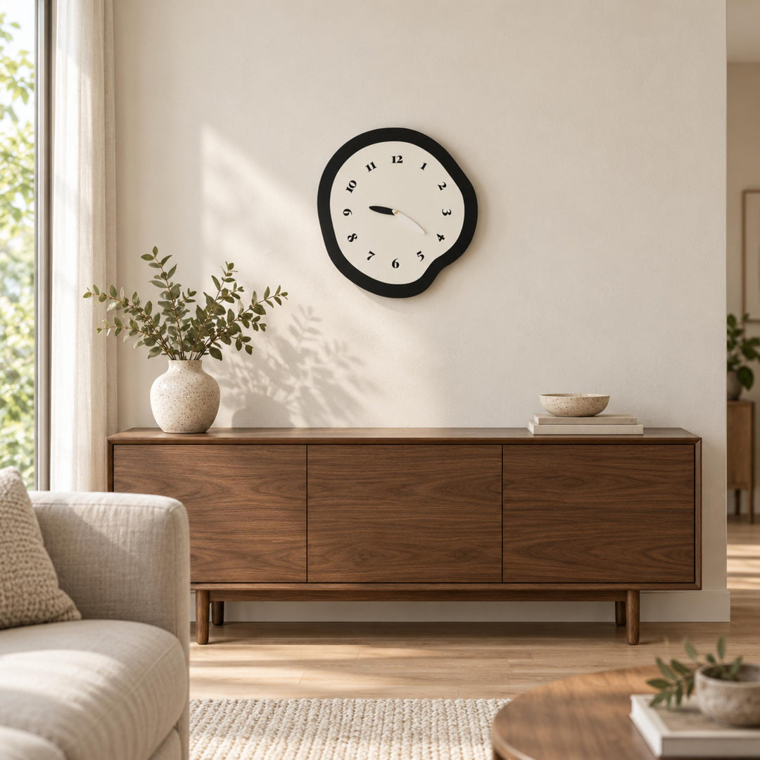 Modern Large Wall Clock Abstract Design MDF Acrylic Silent Quartz Movement Decor