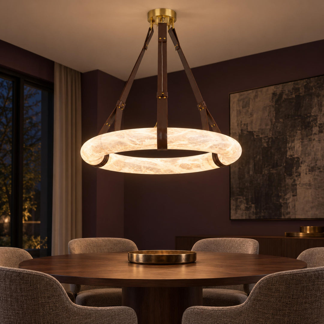 Modern Chandelier Light Ceiling Mounted Alabaster Shade with Warm Translucent Glow