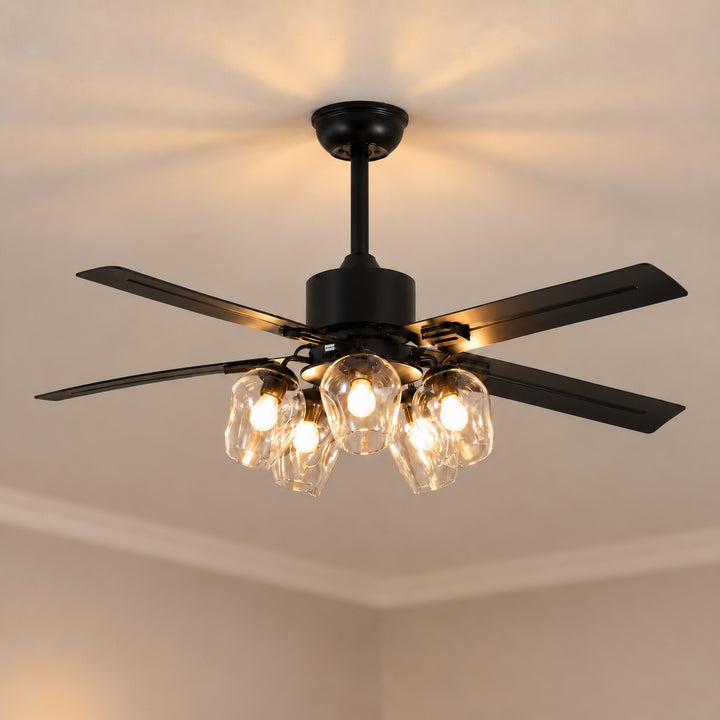 Vintage Black Ceiling Fan Light Flush Mount Metal with Integrated LED Illumination