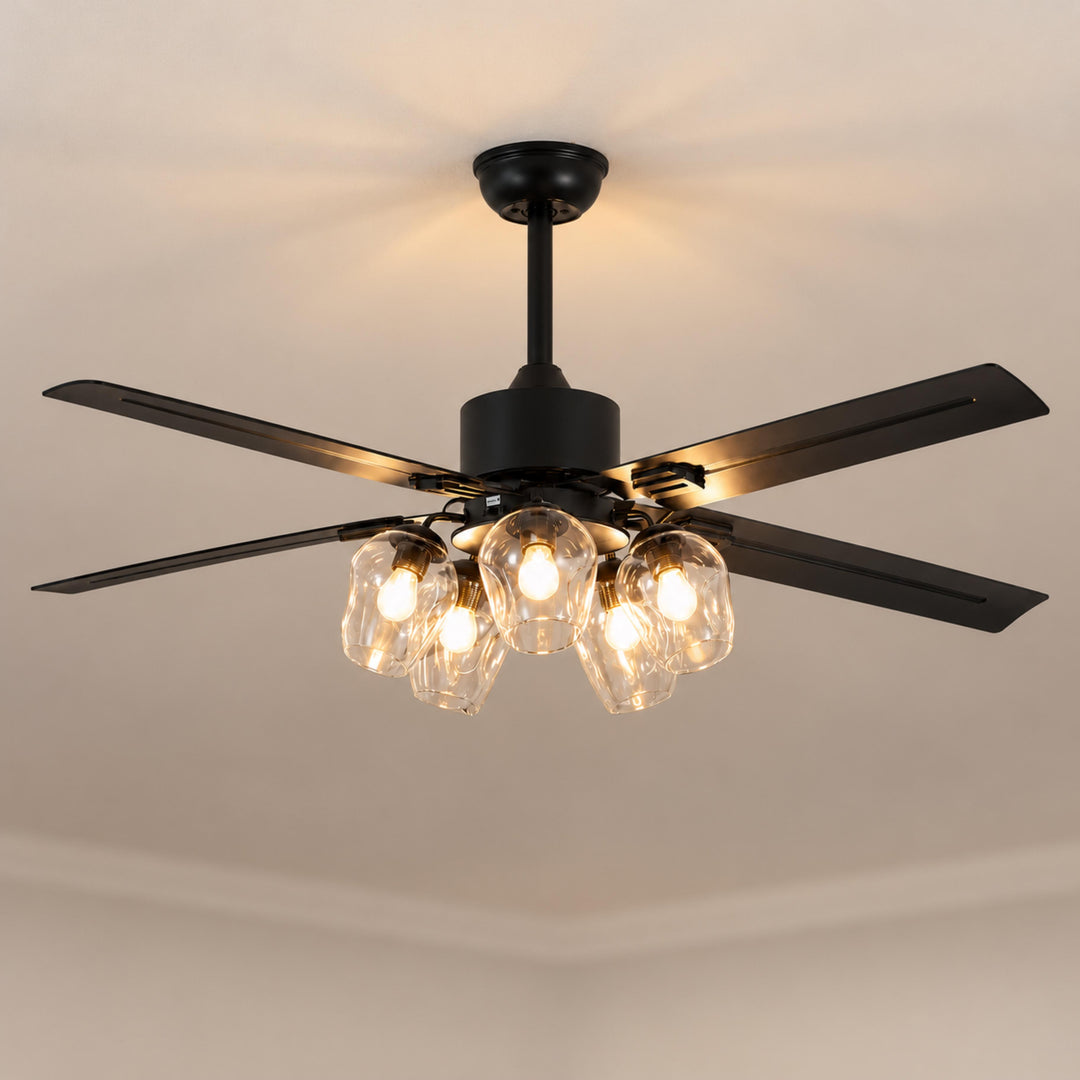 Vintage Black Ceiling Fan Light Flush Mount Metal with Integrated LED Illumination