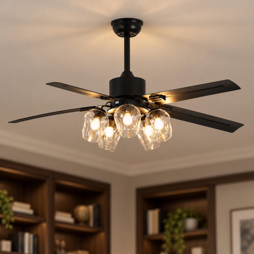 Vintage Black Ceiling Fan Light Flush Mount Metal with Integrated LED Illumination