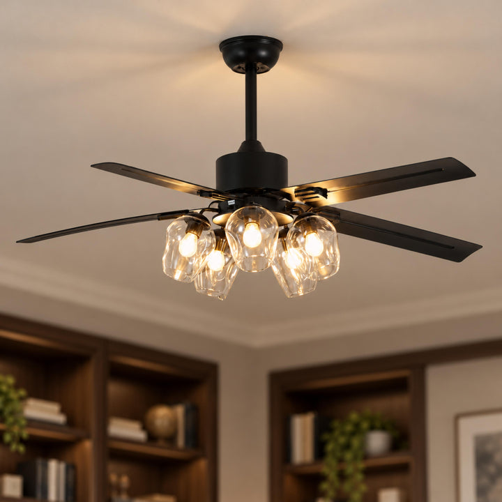 Vintage Black Ceiling Fan Light Flush Mount Metal with Integrated LED Illumination
