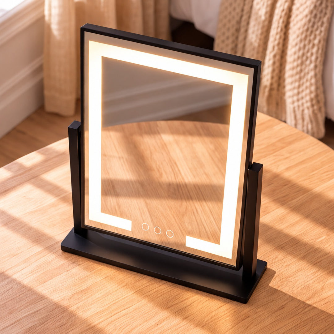 Modern LED Vanity Mirror with Touch Control 15x Magnifying Adjustable Brightness 360° Rotation